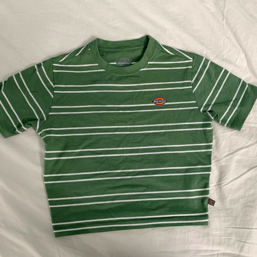 green and white striped t-shirt